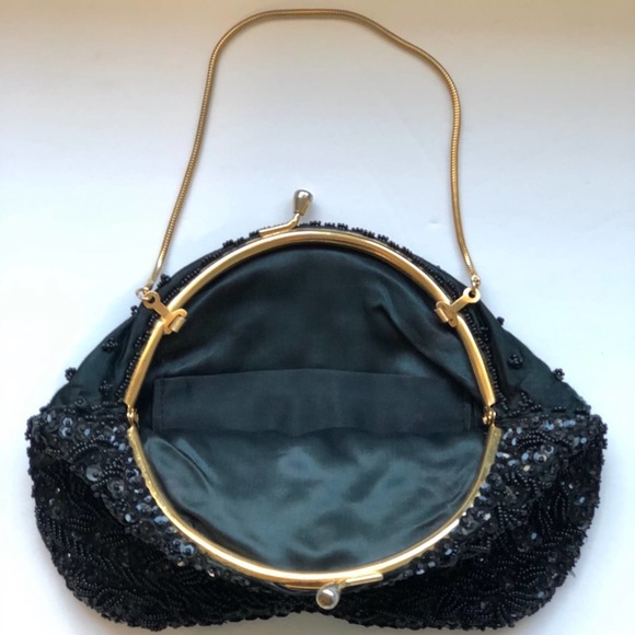 Vintage Women's Hand Beaded Black Evening Clutch - Picture 8 of 12